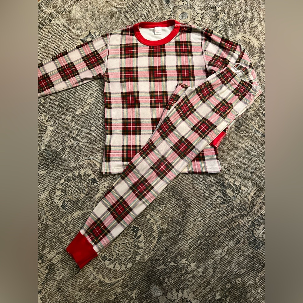 Hannah Andersson Unisex Holiday Plaid Long John Pajama Top/Bottom XS